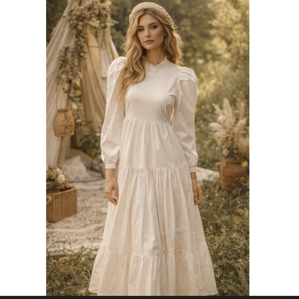 Danielle Bernstein White Boho Prairie Dress Sleeve Maxi Cottagecore Romantic